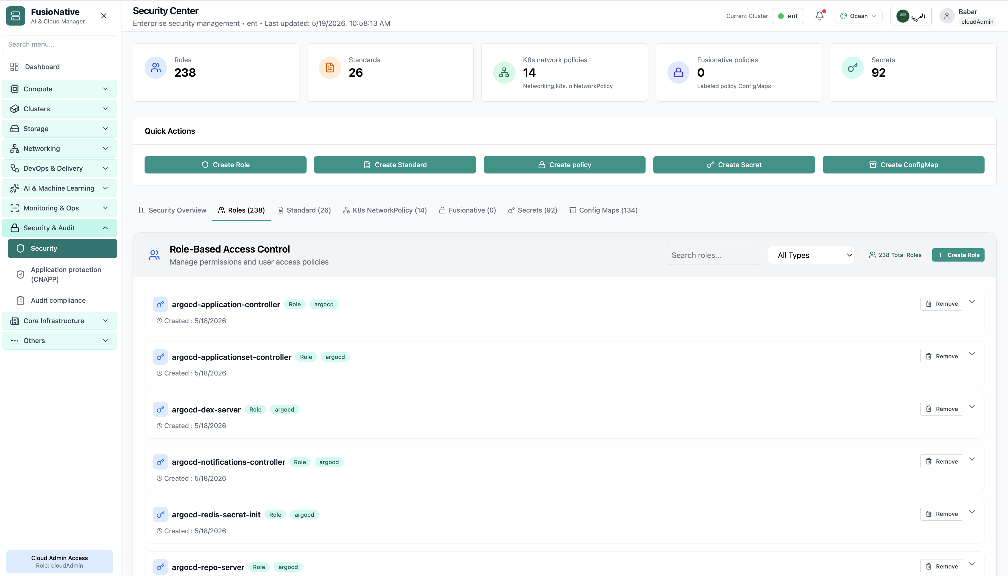 Kubernetes RBAC roles list.